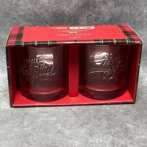 Hallmark A Little Naughty-Pretty Nice 12 Oz Rocks Glasses Red Plaid Box